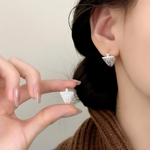 Triangle Hoop Earrings With Copper Earring Post Retro Hollow Irregular Texture Geometric Niche Style Jewelry For Women