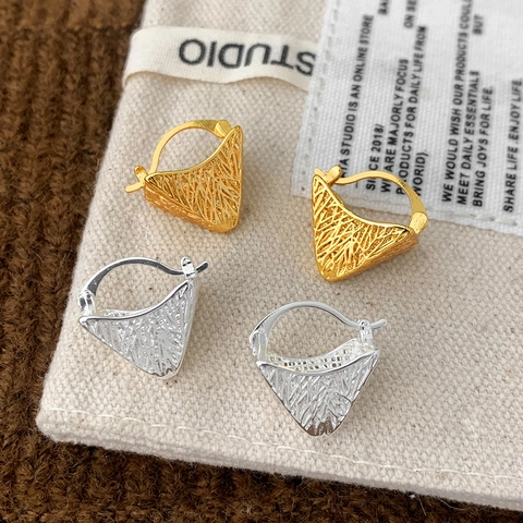 Triangle Hoop Earrings With Copper Earring Post Retro Hollow Irregular Texture Geometric Niche Style Jewelry For Women