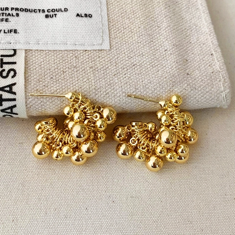 Metal Ball Cluster Stud Earrings With 925 Sterling Silver Earring Post Geometric Gold Plated Fashion Jewelry For Women