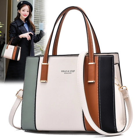 Borsa A Mano In Pelle PU Blocchi Di Colore Per Donna Retro Patchwork Borsa A Tracolla Con Manico Moda Tote Quotidiana