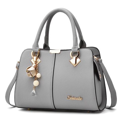 Fashion Women Handbag Litchi Texture PU Leather Floral Artificial Pearl Charm Gold Hardware Adjustable Strap Top Handle Daily Bag