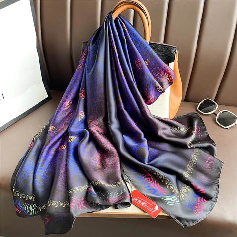 Leopard Print Schal Damen Elegant Groß Polyester Satin Seidig Paisley Muster Sonnenschutz Tuch Vintage Mode