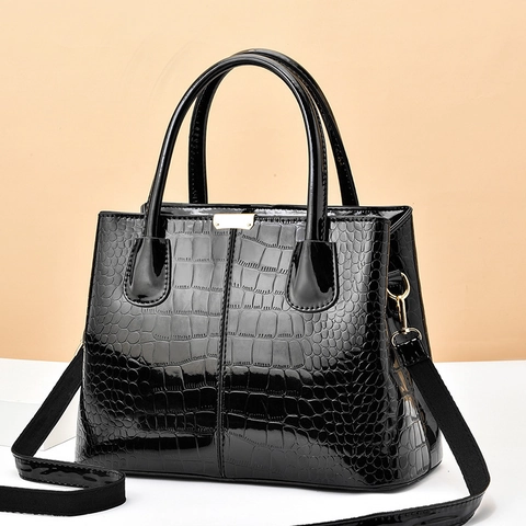Bolso de Mano para Mujer con Patrón de Cocodrilo de Cuero PU de Lujo Aspecto Charol Bolso de Hombro Gran Capacidad para Fiesta