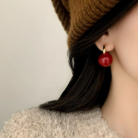 Vintage Kupfer Hoop Dangle Ohrringe Für Frauen 18K Vergoldet Emaille Kugel Sphärisch Eleganter Schmuck