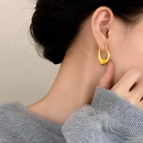 Orecchini A Cerchio Geometrici Rame Placcato Oro 18K Argento Forma A U Irregolare Lucido Minimalista Gioielli Donna
