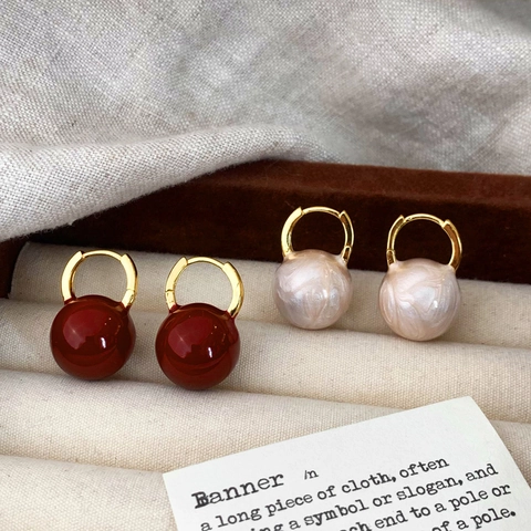 Vintage Kupfer Hoop Dangle Ohrringe Für Frauen 18K Vergoldet Emaille Kugel Sphärisch Eleganter Schmuck
