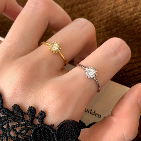 Anello In Rame Fiore Zirconia Elegante Apertura Regolabile Gioielli Halo Chic Per Donna Quotidiano Versatile