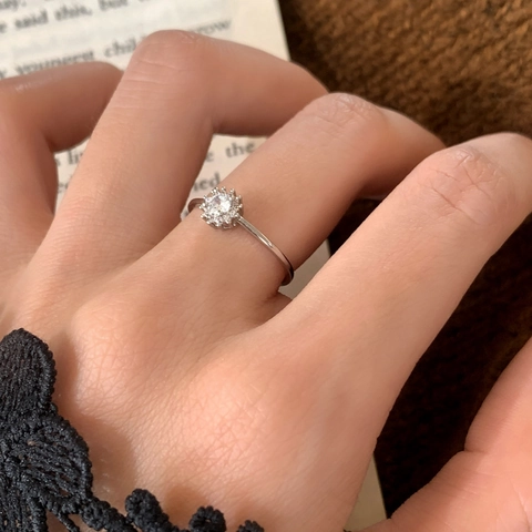 Anello In Rame Fiore Zirconia Elegante Apertura Regolabile Gioielli Halo Chic Per Donna Quotidiano Versatile
