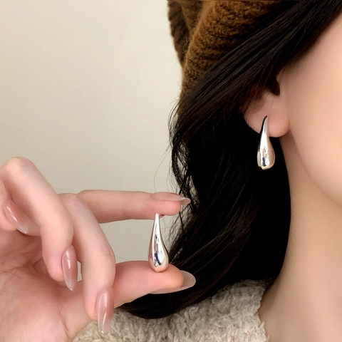 Pendientes De Botón Gota De Agua Cobre Pulido Espejo Minimalista Joyería De Moda Para Mujeres