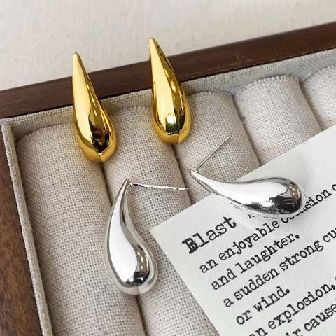 Pendientes De Botón Gota De Agua Cobre Pulido Espejo Minimalista Joyería De Moda Para Mujeres