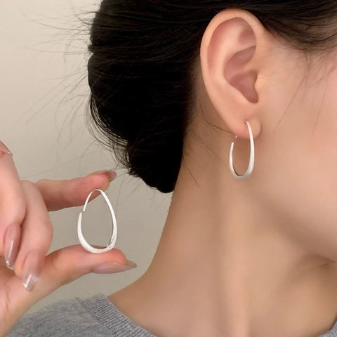 Minimalist Geometric Irregular Oval Teardrop Stud Earrings Copper Brushed Matte Metal Textured Vintage Jewelry For Women