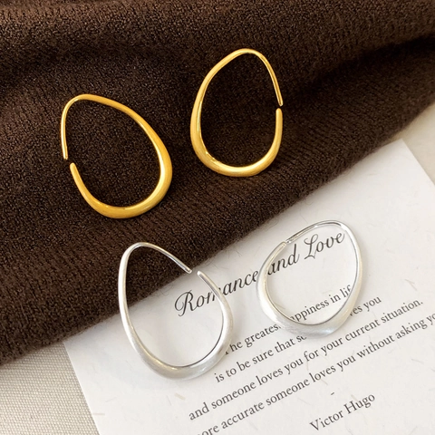 Minimalist Geometric Irregular Oval Teardrop Stud Earrings Copper Brushed Matte Metal Textured Vintage Jewelry For Women