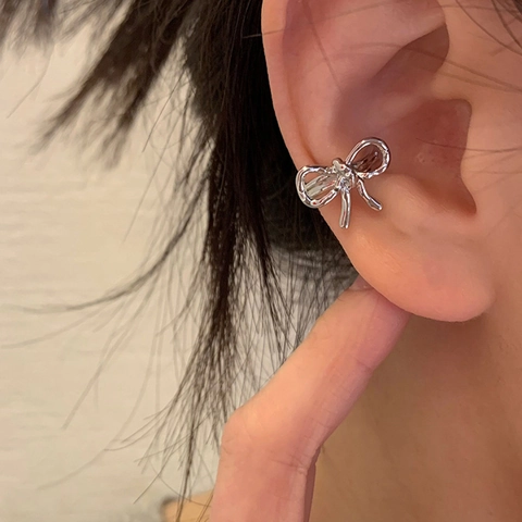 Ear Cuff A Fiocco Rame Placcato Argento Minimalista Orecchini A Clip Senza Buco Per Donne