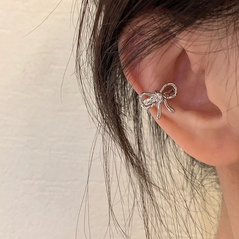 Ear Cuff A Fiocco Rame Placcato Argento Minimalista Orecchini A Clip Senza Buco Per Donne