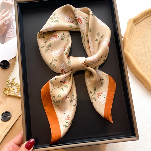 Square Scarf Imitation Satin Satin Floral Paisley Print Elegant Neck Kerchief Headband For Women Vintage Hair Wrap