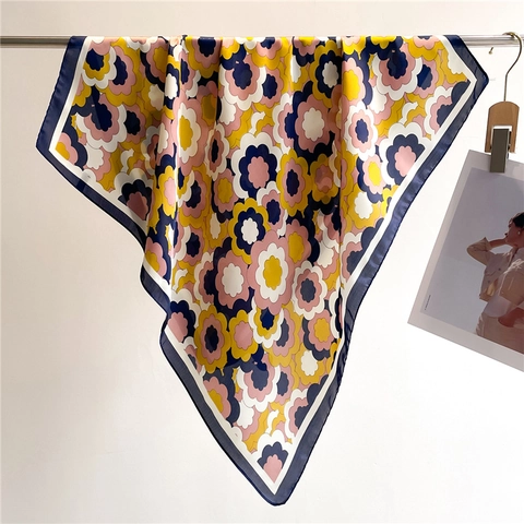 Pañuelo Cuadrado de Satén para Mujer Estampado Floral Bloque de Color Bandana Ligero Pañuelo Decorativo Elegante Pañuelo de Cuello para Viajes Diario