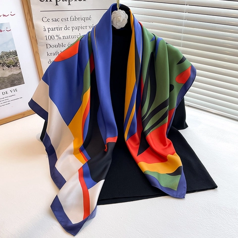 Foulard Di Raso Quadrato Da Donna Motivo Astratto Poliestere Raso Elegante Scialle Protezione Solare Viaggio