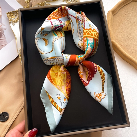 Damen Quadratischer Schal Bedrucktes Satinngefühl Polyester Halstuch Heißluftballon Blumenmuster Eleganter Schal Accessoire