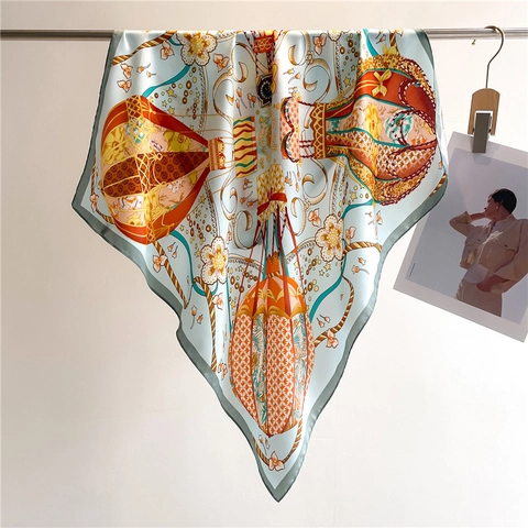 Damen Quadratischer Schal Bedrucktes Satinngefühl Polyester Halstuch Heißluftballon Blumenmuster Eleganter Schal Accessoire