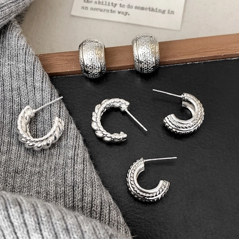 Orecchini A Cerchio A C In Rame Placcato Argento Motivo Intrecciato Vintage Gioielli Per Donne