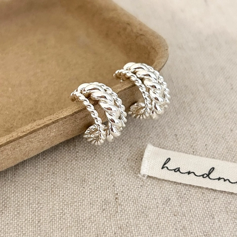 Orecchini A Cerchio A C In Rame Placcato Argento Motivo Intrecciato Vintage Gioielli Per Donne