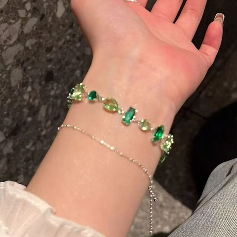 Bracciale Elegante In Zircone Per Donna Forme Multiple Cristalli Colorati Placcato Oro 18K Catena Regolabile Gioielli