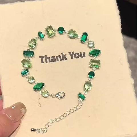 Bracelet En Zircon Pour Femmes Cristal Géométrique Coloré Ajustable Plaqué Or Argent Bijoux Élégants