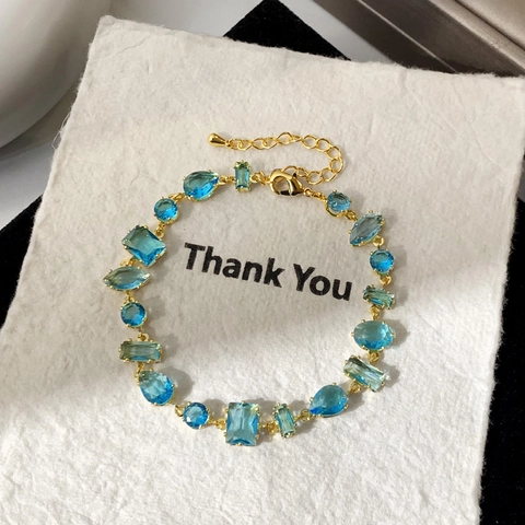 Bracciale Elegante In Zircone Per Donna Forme Multiple Cristalli Colorati Placcato Oro 18K Catena Regolabile Gioielli