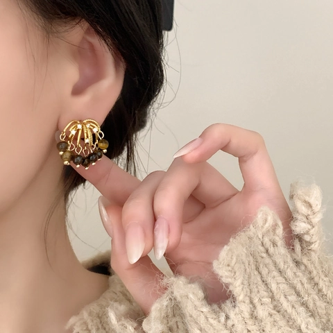 Pendientes Colgantes De Ojo De Tigre Estilo Francés Cobre Fuegos Artificiales Borla Con Circón Decorativo Para Mujer