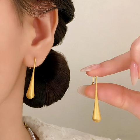 Pendientes De Gota Cepillados Cobre Mate Chapado En Oro Plata Minimalista Largo Joyería Gota De Agua Mujer Estilo Retro