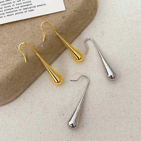 Wassertropfen Hängeohrringe Kupfer Hochglanzpoliert Minimalistisch Flüssige Linie Für Frauen Geometrischer Schmuck