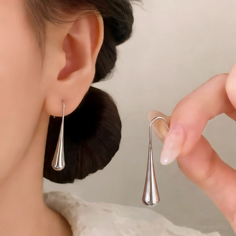 Wassertropfen Hängeohrringe Kupfer Hochglanzpoliert Minimalistisch Flüssige Linie Für Frauen Geometrischer Schmuck