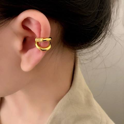 Ear Cuff A Doppio Strato Con Zircone Incastonato Senza Foro Rame Stile Coreano Minimalista Gioielleria Per Donne