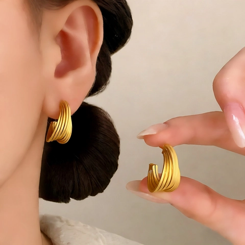 Matte Copper C-Shape Stud Earrings Multi Layer Textured Geometric Fashion Commute Jewelry For Women