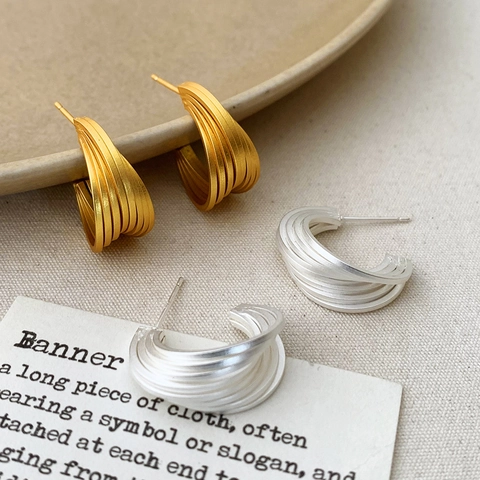 Matte Copper C-Shape Stud Earrings Multi Layer Textured Geometric Fashion Commute Jewelry For Women