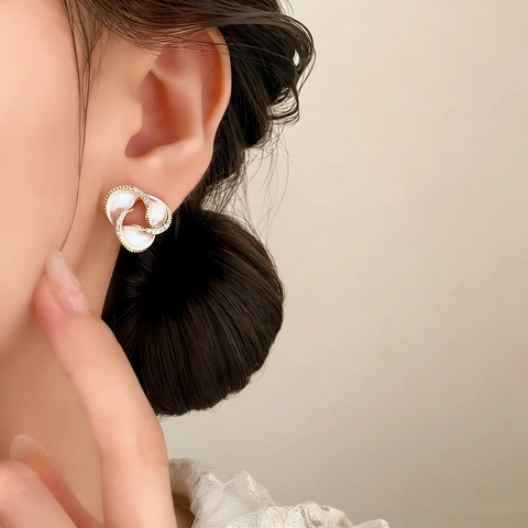 Pendientes De Botón Geométricos De Cobre Esmalte Circonita Estilo Vintage Elegante Para Mujer Con Poste De Cobre