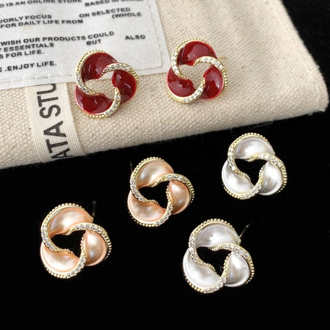 Pendientes De Botón Geométricos De Cobre Esmalte Circonita Estilo Vintage Elegante Para Mujer Con Poste De Cobre