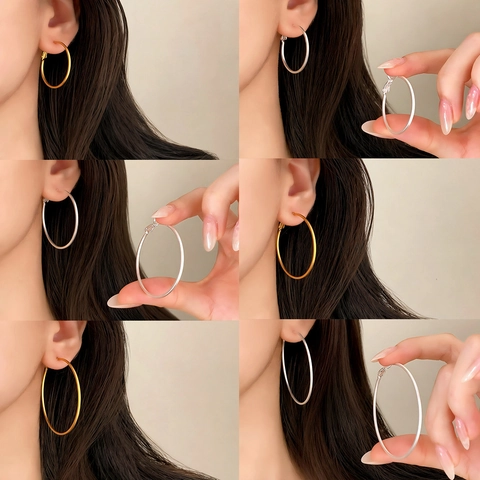 Orecchini Cerchio Geometrici Opachi Rame Spazzolato Placcato Oro Argento Minimalista Grande Cerchio Gioielli Moda Donna Quotidiano