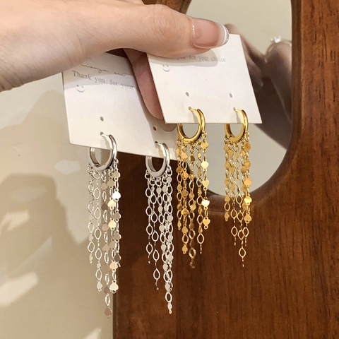 Orecchini A Cerchio In Rame Con Lunghe Nappe E Paillettes A Cuore Gioielli Di Moda Minimalisti Di Lusso Regalo Per Donne