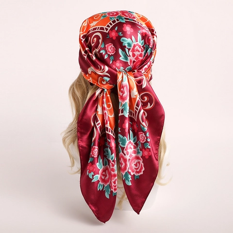 Sciarpa Quadrata In Raso Da Donna Elegante Stampa Floreale Effetto Raso Grande Bandana Scialle Vintage Moda Collo Testa