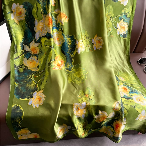 Elegante Schal Mit Blumenmuster Großer Leichter Polyester Satinnsatin Sonnenschutz Reise Strandtuch Für Damen