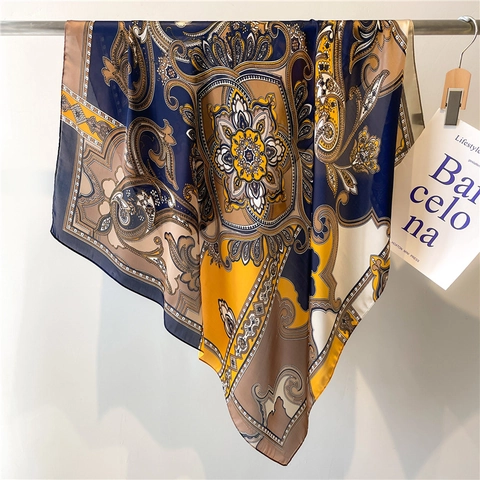 Damen Eleganter Satin Polyester Paisley Druck Quadratischer Schal Retro Mode Kopftuch Großer Schal Für Reise Alltag Deko