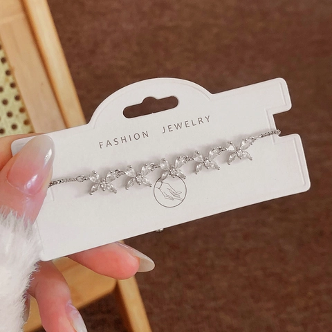 Elegante Pulsera De Mariposa Con Circonitas Cadena Ajustable De Cobre Para Mujer