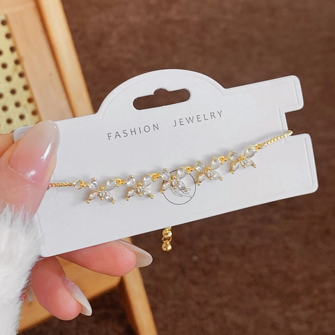 Elegante Pulsera De Mariposa Con Circonitas Cadena Ajustable De Cobre Para Mujer
