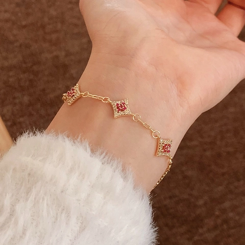 Elegante Bracciale In Rame Micro Pavè Zircone Forma Stella Rombo Geometrico Gioielli Lusso Minimalista Per Donna Regolabile