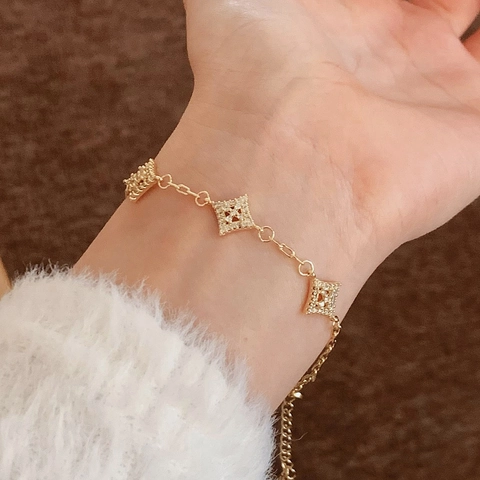 Elegante Bracciale In Rame Micro Pavè Zircone Forma Stella Rombo Geometrico Gioielli Lusso Minimalista Per Donna Regolabile