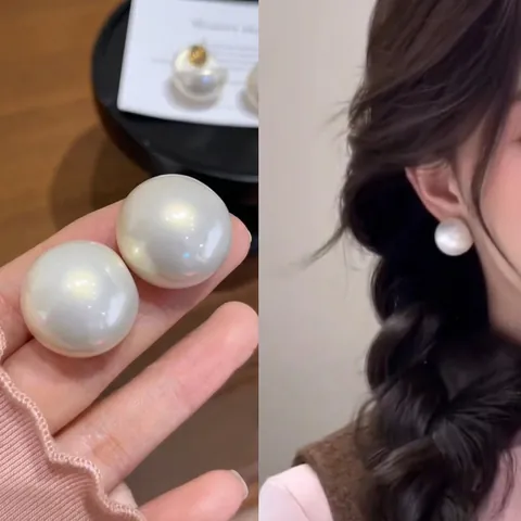Große Faux Künstliche Perlenstecker Goldplattiertes Kupfer Hochglanz Spiegelglanz Retro Minimalistisch Luxus Elegant Für Damen