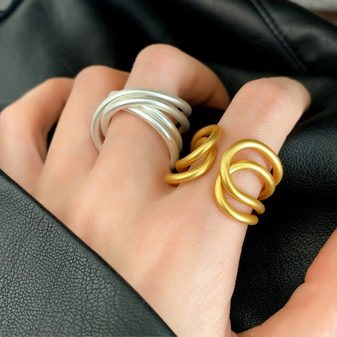 Minimalist Multi Layer Open Ring Copper Matte Geometric Spiral Adjustable Vintage Chic Jewelry For Women