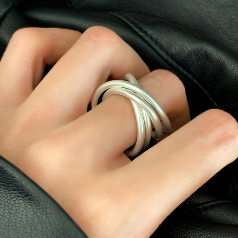 Minimalist Multi Layer Open Ring Copper Matte Geometric Spiral Adjustable Vintage Chic Jewelry For Women