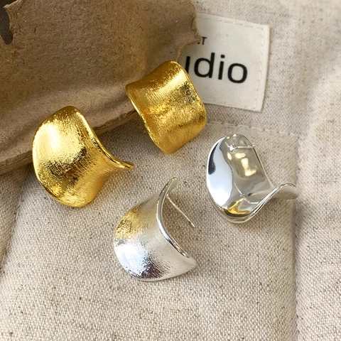 Orecchini A Lobo Minimalisti Rame Spazzolato Foglio Ondulato Curvo Irregolare Accessori Gioielli Eleganti Per Donne